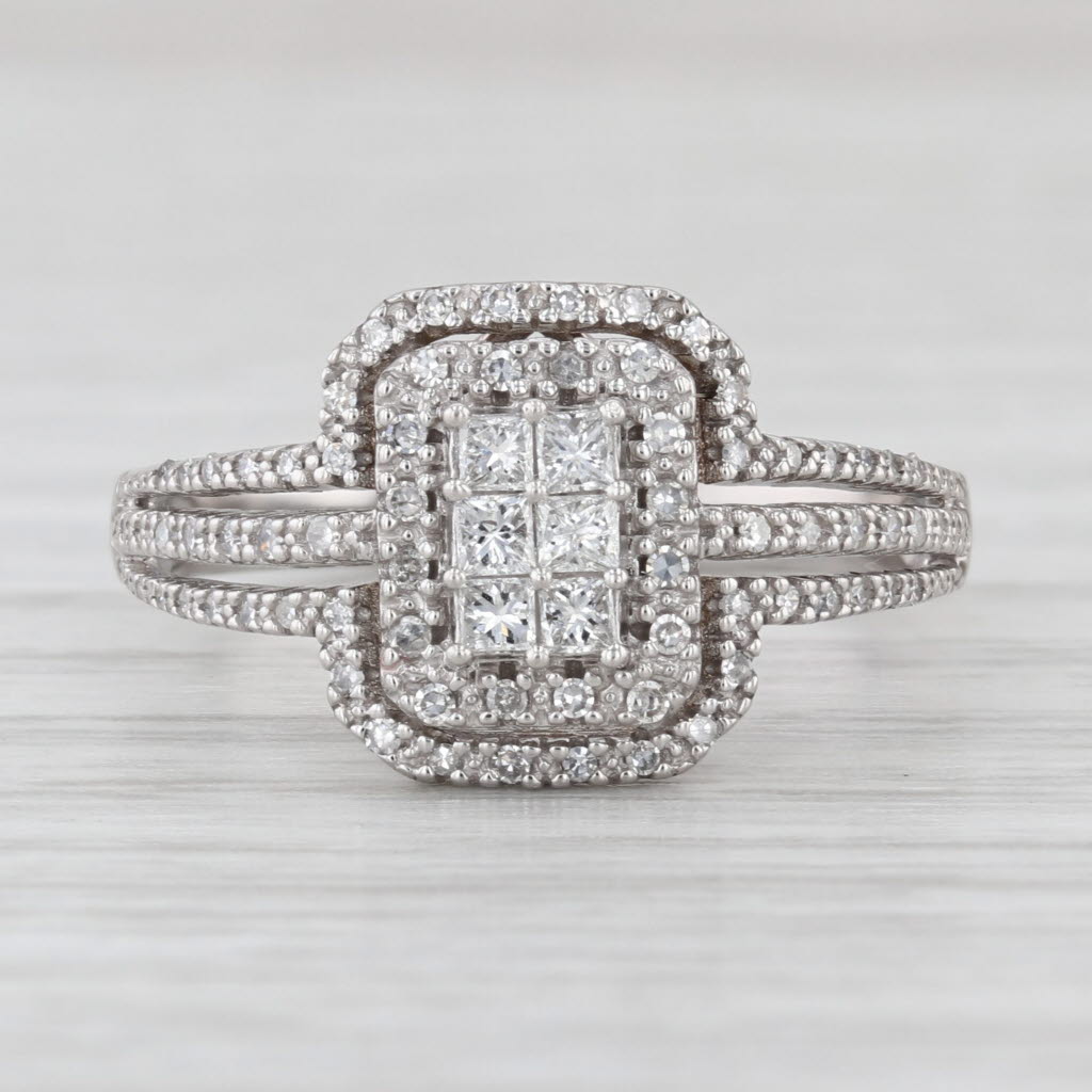 0.30ctw Diamond Cluster Halo Ring 10k White Gold Size 7.25