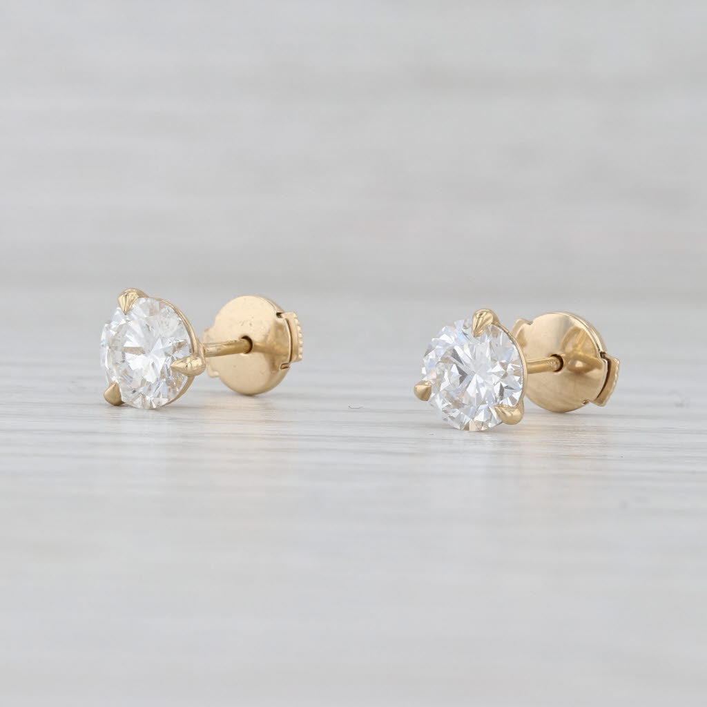 New 2ctw Lab Grown Diamond Stud Earrings 14k Gold IGI Round VVS1-VS2 D-E Studs