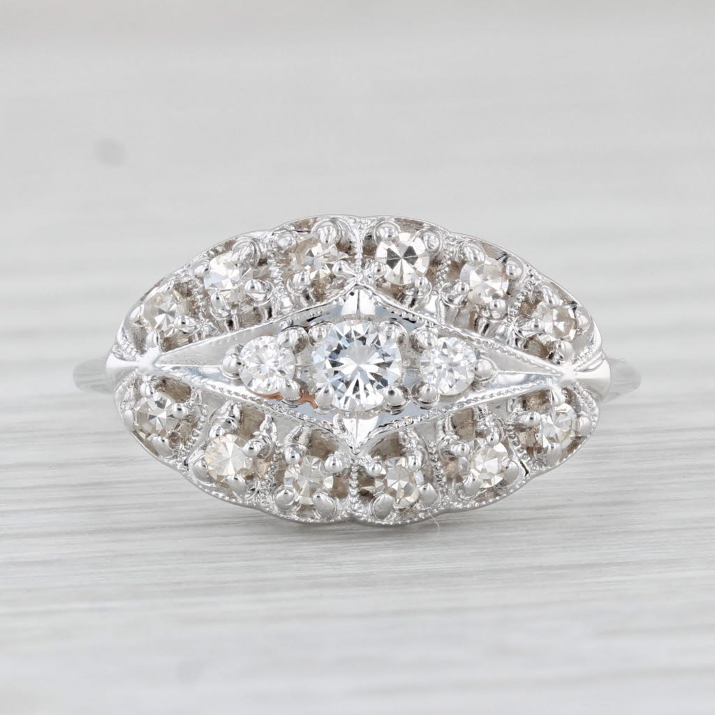 Light Gray 0.40ctw Diamond Vintage Princess Ring 14k White Gold Size 9.5