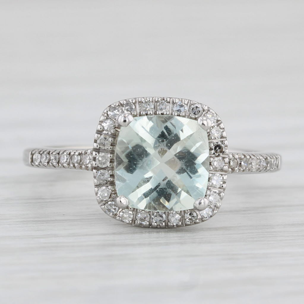 Light Gray 1.55ctw Prasiolite Green Amethyst Diamond Halo Ring 14k White Gold Size 6