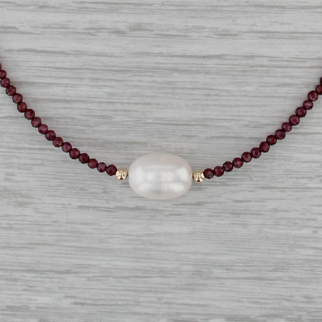 Cultured Pearl Garnet Bead Necklace 14k Yellow Gold 18"