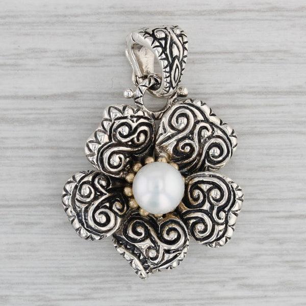 Barbara Bixby Cultured Pearl Flower Pendant Sterling Silver 18k Gold Enhancer