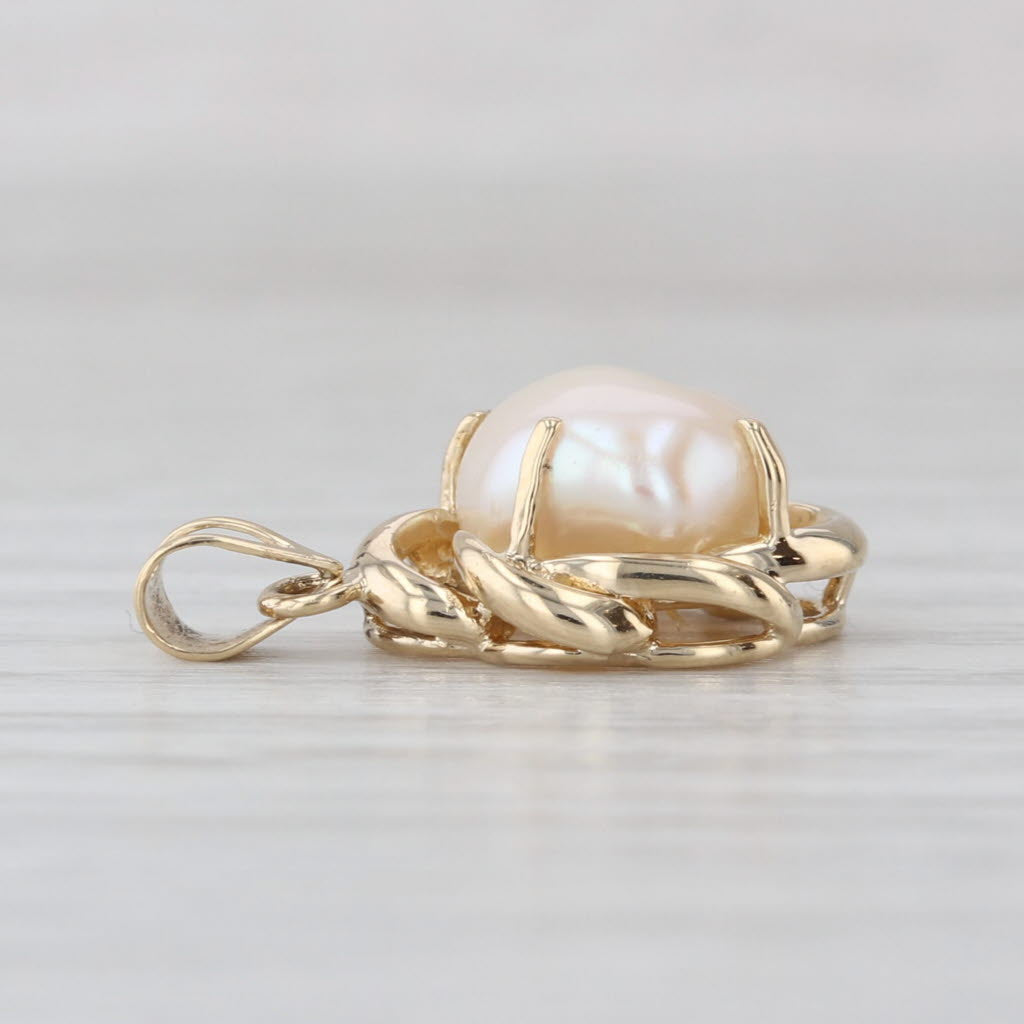 Baroque Cultured Pearl Pendant 14k Yellow Gold Small Drop
