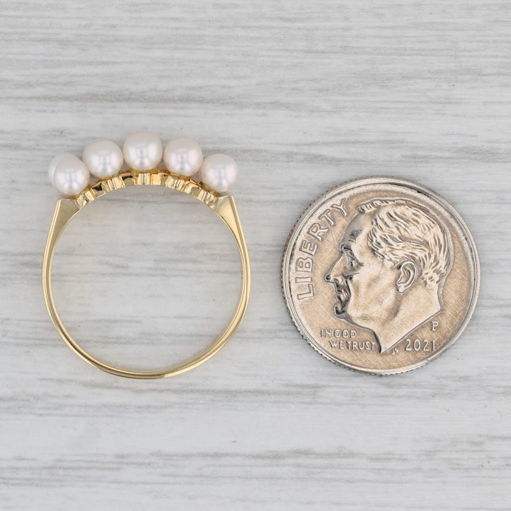Gray Mikimoto Cultured Pearl Cluster Ring 18k Yellow Gold Size 6.5