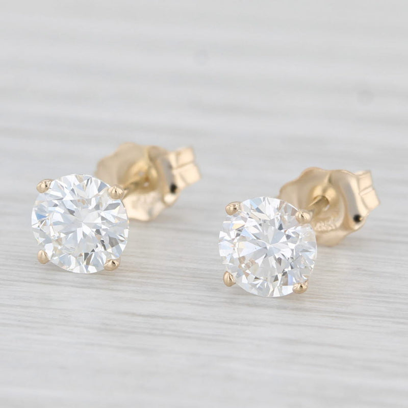 New 1.05ctw Lab Created Diamond Stud Earrings 14k Yellow Gold Round Solitaires