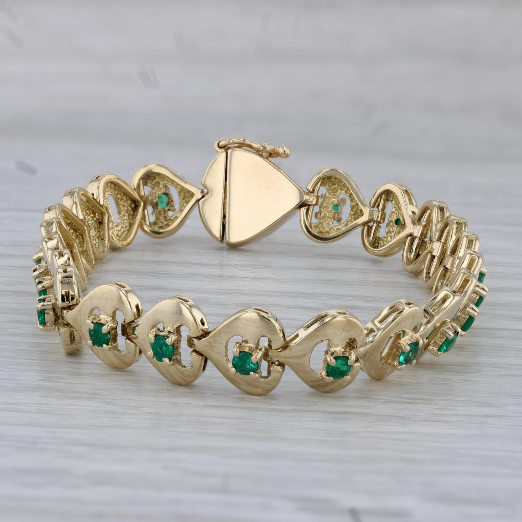 Gray 1.40cw Emerald Heart Tennis Bracelet 18k Yellow Gold 7" 8.8mm