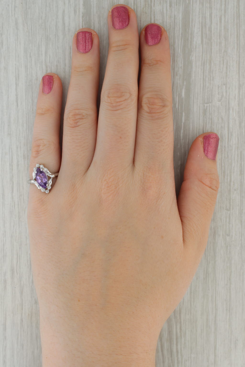 Rosy Brown 0.63ctw Marquise Amethyst Diamond Ring 10k White Gold Size 7