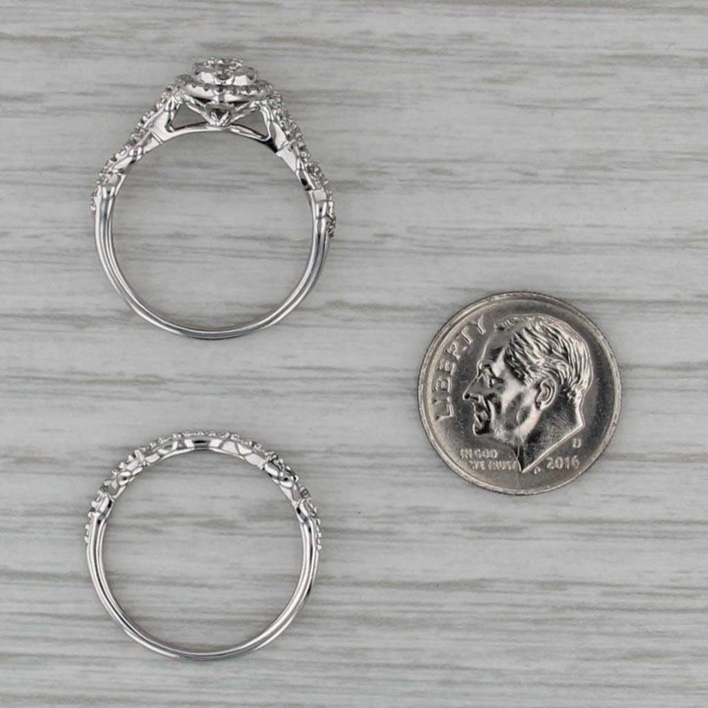 0.44ctw Diamond Cluster Halo Engagement Ring Wedding Band Bridal Set 10k Gold