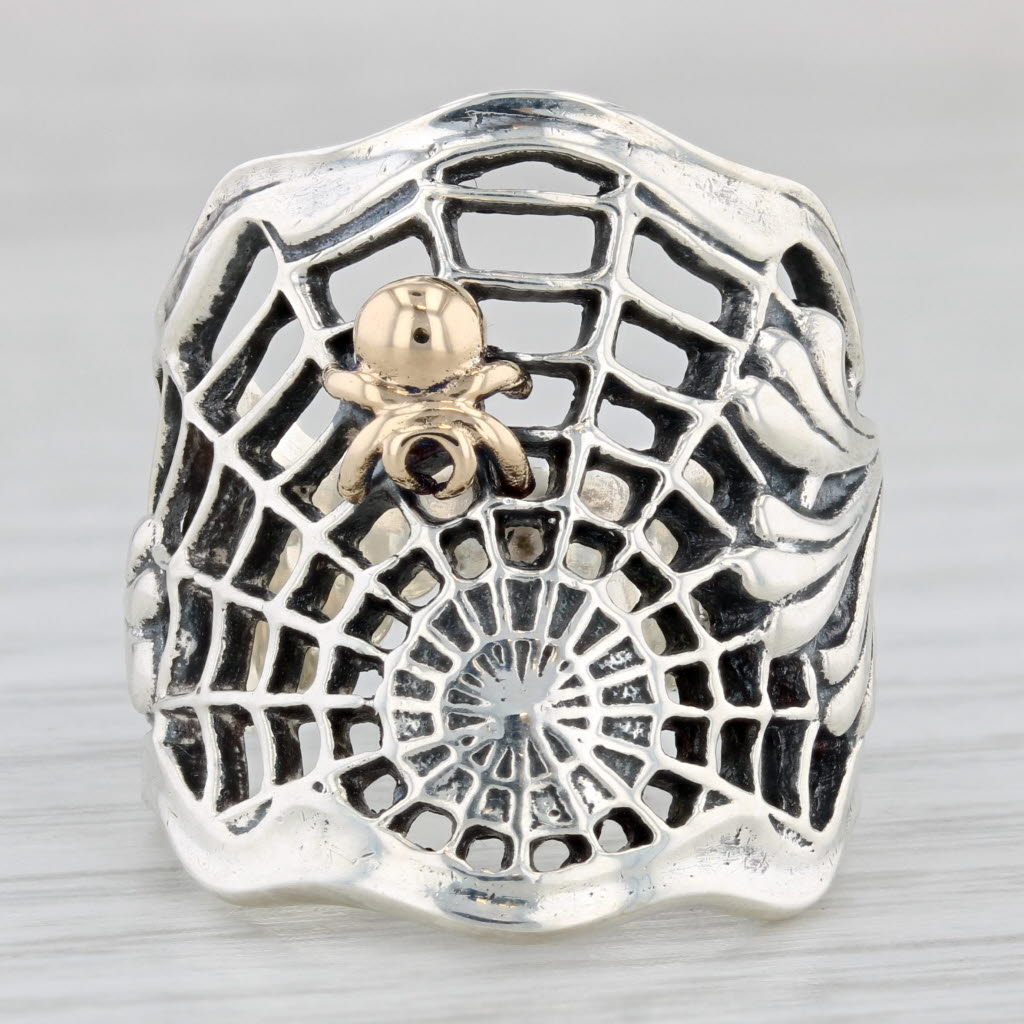 Light Gray Gothic Spider Web Gold Spider Ring Sterling Silver 14k Size 6.5 Statement