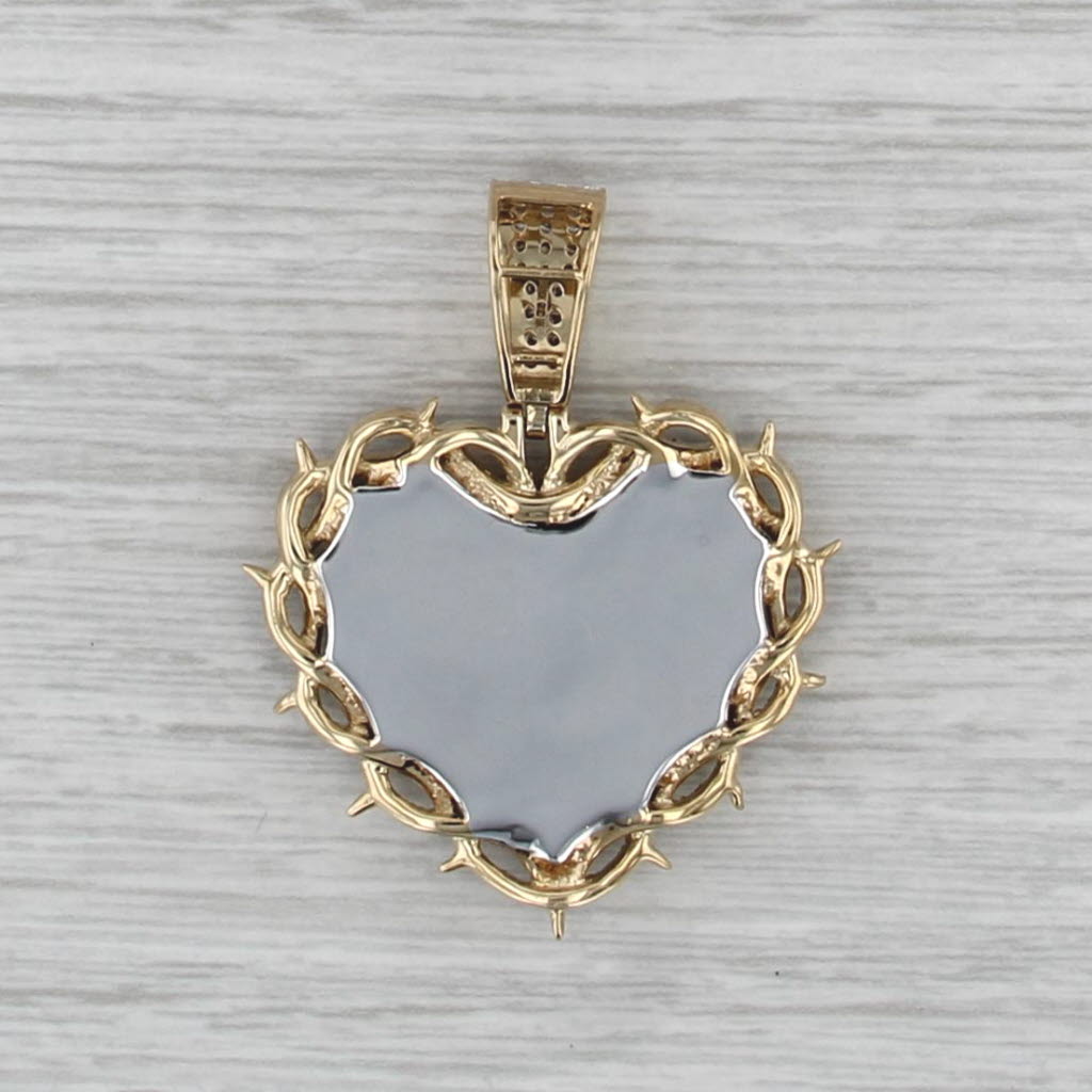 Mother Mary Holding Jesus Heart Pendant 0.71ctw Diamond 10k Gold Engravable