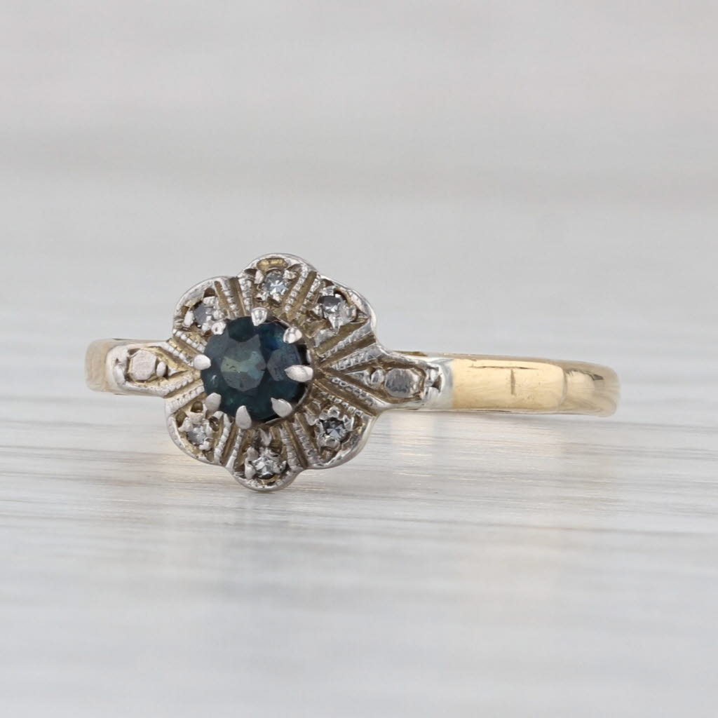 Vintage Sapphire Diamond Ring 18k Yellow Gold Size 7 Engagement