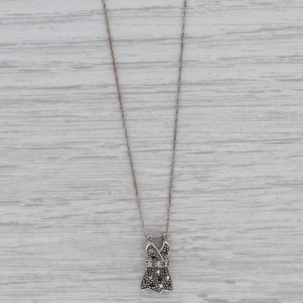 Gray Black White Diamond Dress Pendant Necklace 10k White Gold 18" Rope Chain