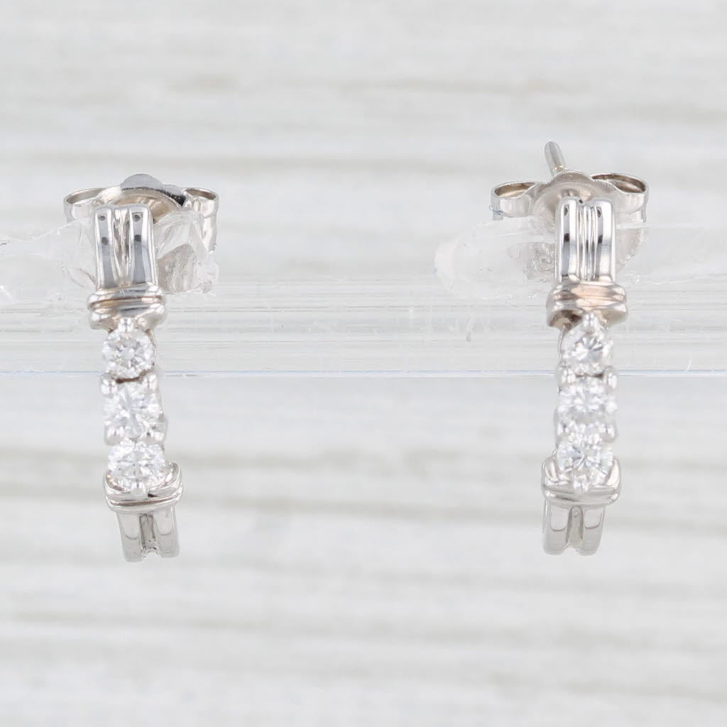 Light Gray 0.23ctw 3-Stone Diamond J-Hook Earrings 14k White Gold Drops