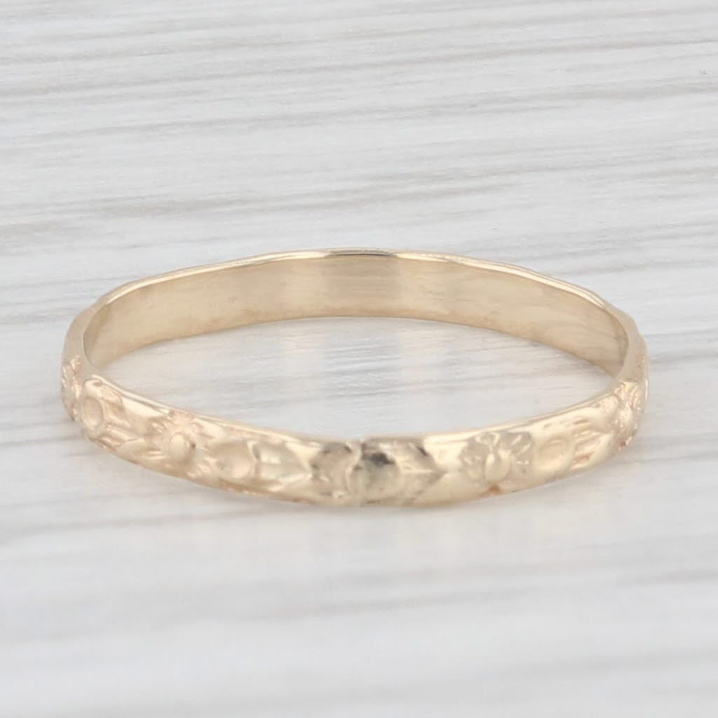 Light Gray Vintage Floral Etched Band 10k Yellow Gold Baby Ring Keepsake