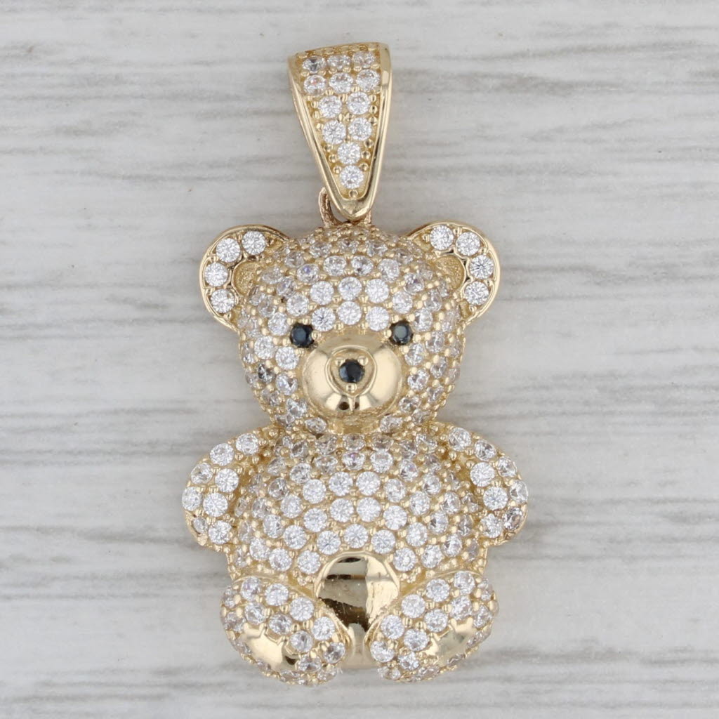 Gray 0.78ctw Cubic Zirconia Black Spinel Teddy Bear Pendant 10k Yellow Gold