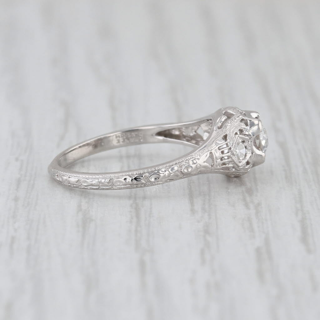 Art Deco Traub Orange Blossom 0.37ct Diamond Engagement Ring 18k White Gold