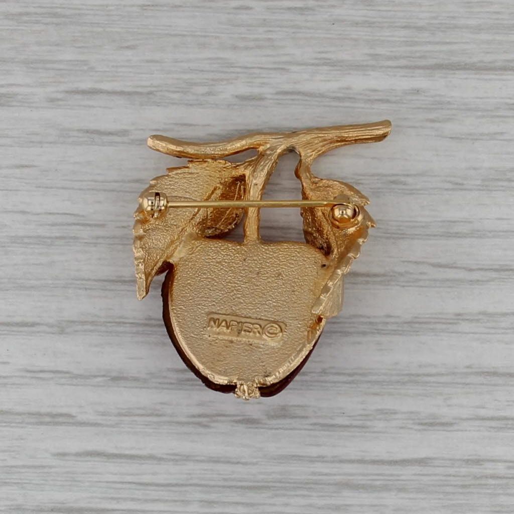 Napier Cherry Brooch Gold Toned Glass Statement Fashion Fruit Pin