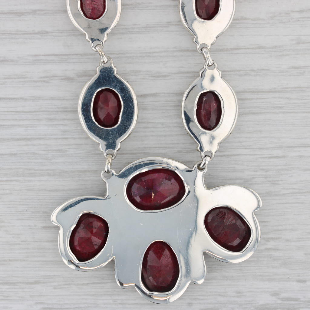 Gray Red Stone Corundum Bib Statement Necklace Sterling Silver 18.5" Southwestern