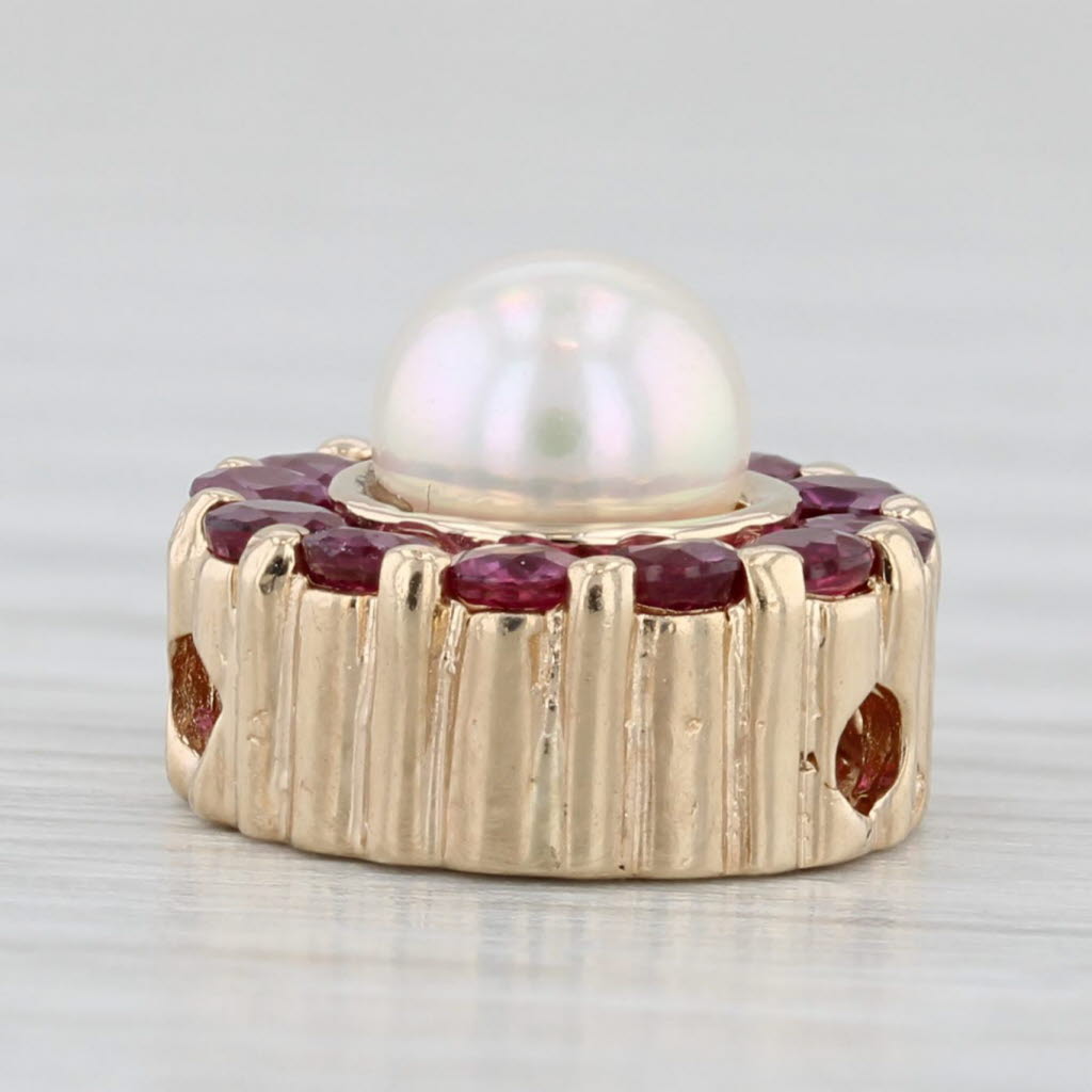 Light Gray Vintage Cultured Pearl Ruby Halo Slide Bracelet Charm 14k Gold Goldmen Kolber