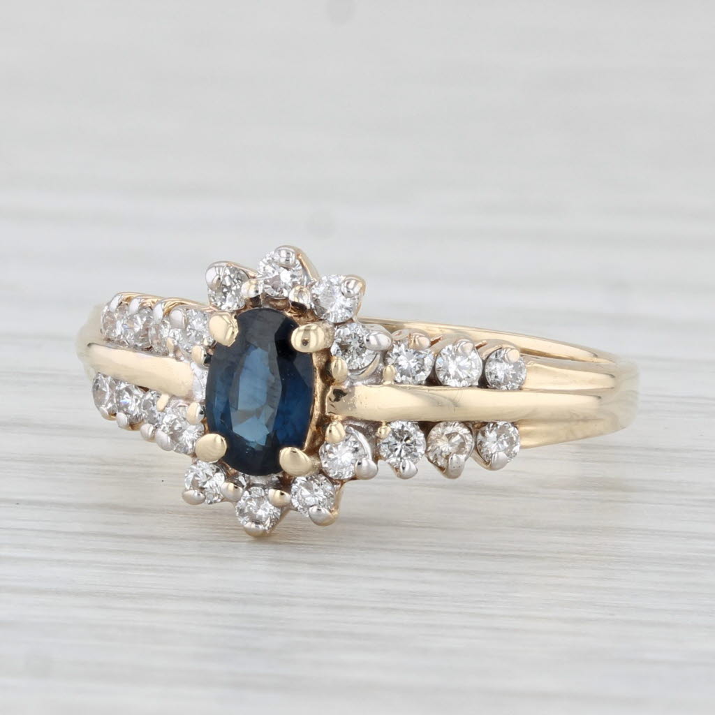 Light Gray 0.72ctw Oval Blue Sapphire Diamond Ring 14k Yellow Gold Size 7 Engagement