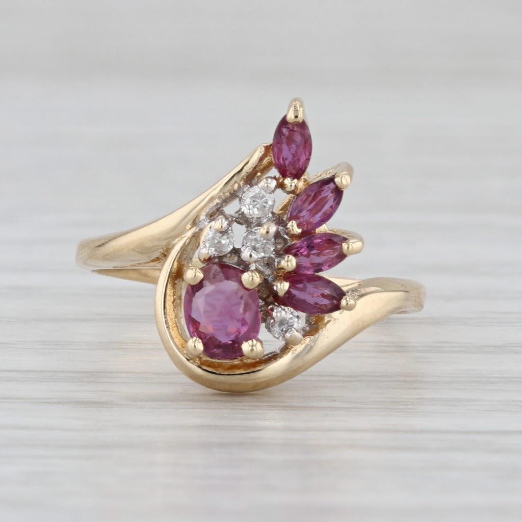 0.46ctw Ruby Diamond Bypass Ring 14k Yellow Gold Size 6.25