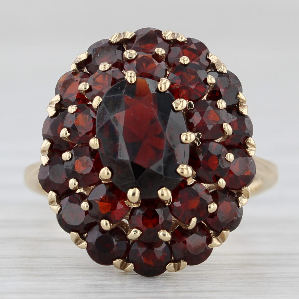 Dark Slate Gray 4.90ctw Garnet Cluster Ring 14k Yellow Gold Size 7.25 Cocktail