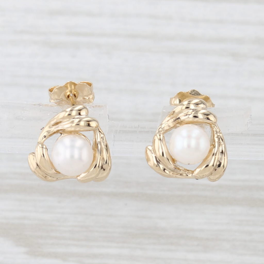 Light Gray 4.7mm Cultured Pearl Stud Earrings 14k Yellow Gold