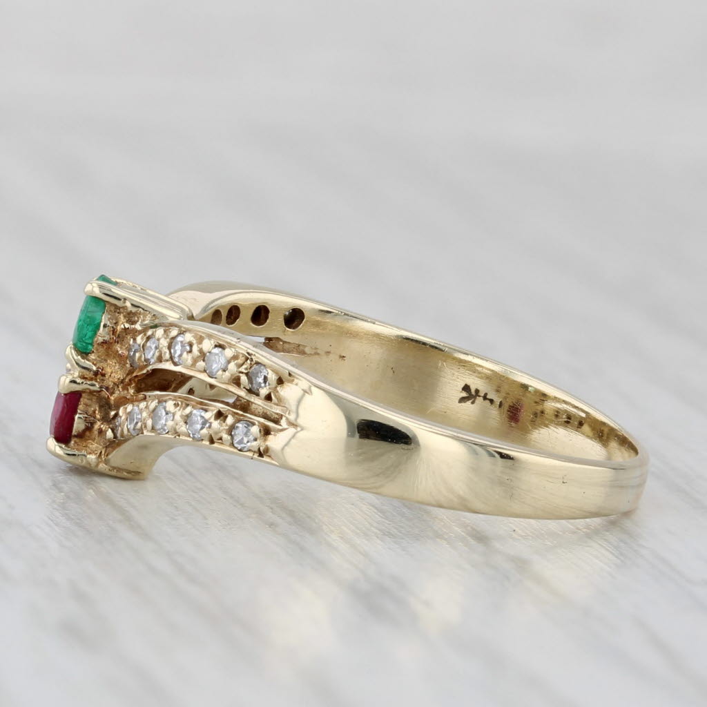Light Gray 0.50ctw Emerald Ruby Diamond Ring 14k Yellow Gold Size 7.25 Stacked Design