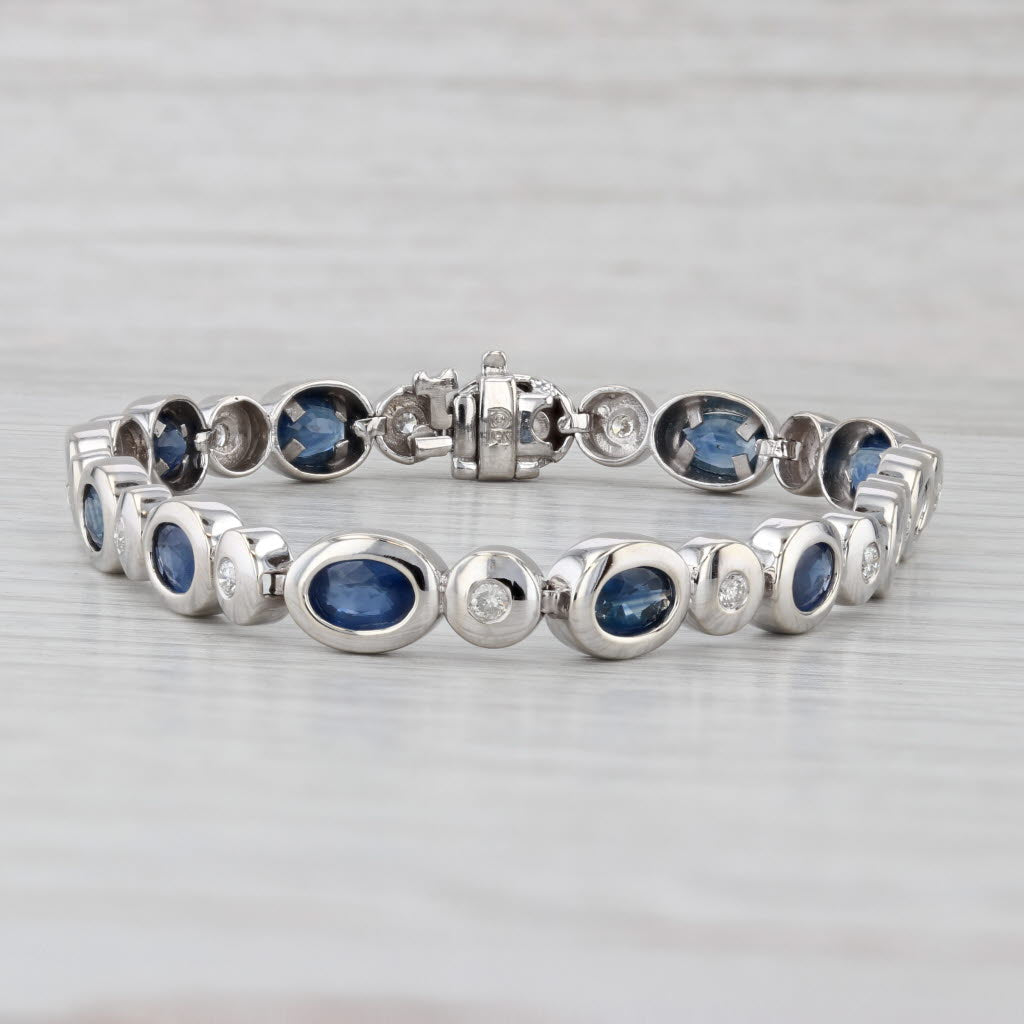 7.56ctw Blue Sapphire Diamond Tennis Bracelet 14k White Gold 6.75" 6.5mm