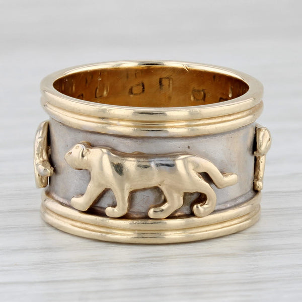 Wild Cat Panther Ring 14k Yellow White Gold Size 7 Statement Band