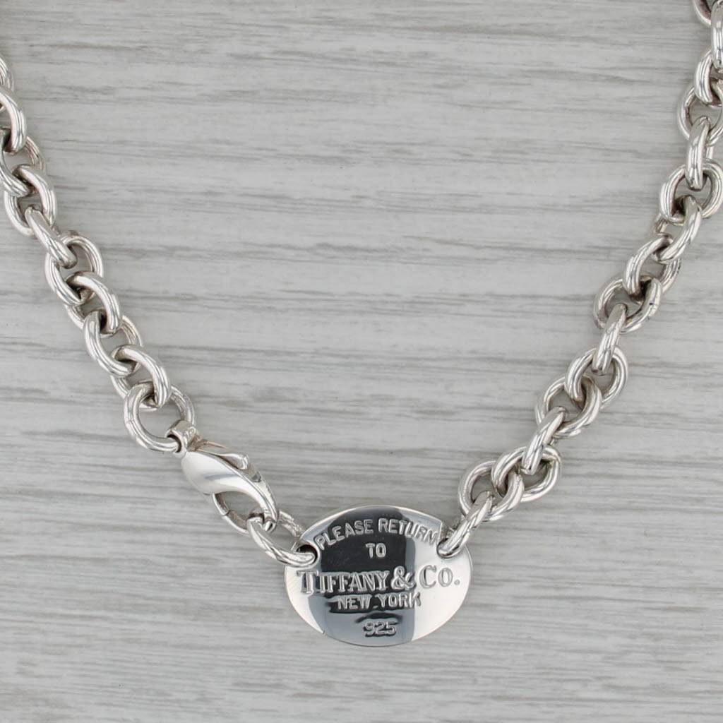 Tiffany Return ID Tag Pendant Necklace Sterling Silver Cable Chain Engravable