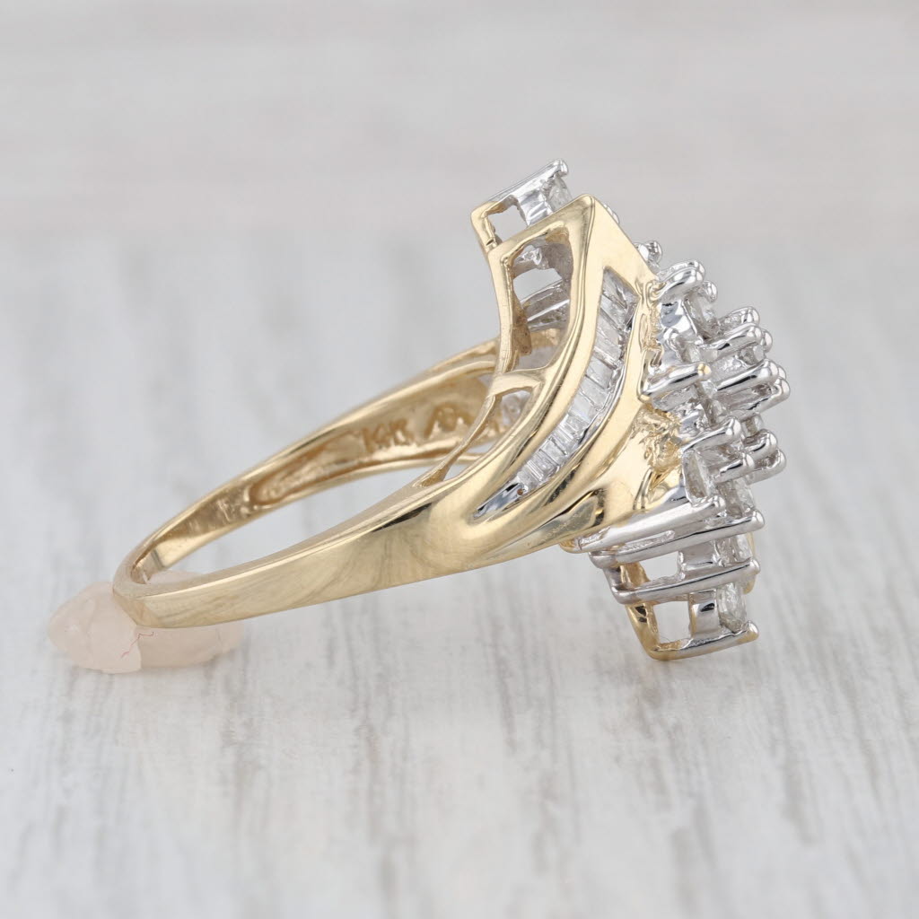 1.29ctw Diamond Cluster Cocktail Ring 14k Yellow Gold Bypass Size 9.75