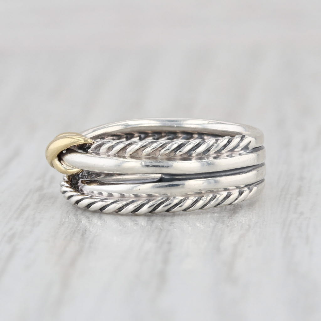 David Yurman Cable Crossover Ring Sterling Silver 18k Gold Size 4