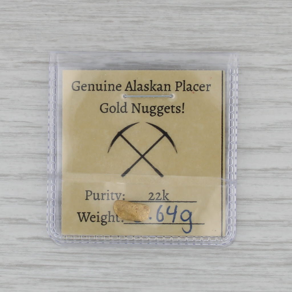 Genuine Alaskan Placer Gold Nugget w/ Card 19k Yellow Gold 0.64 Grams