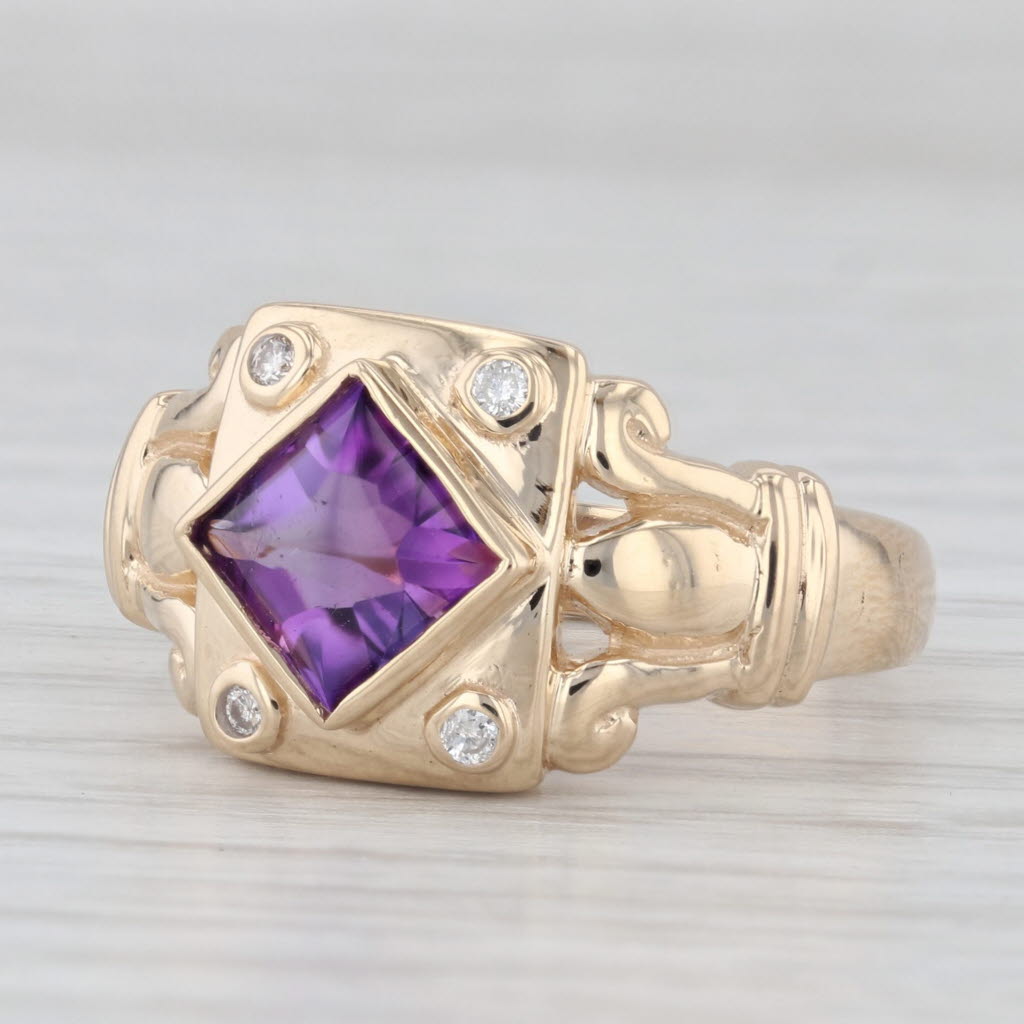 Light Gray 1.36ctw Amethyst Diamond Ring 14k Yellow Gold Size 7