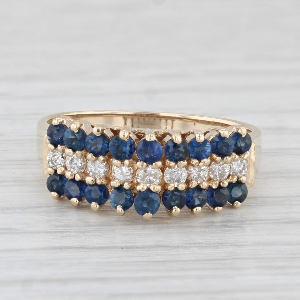 Light Gray 0.80ctw Blue Sapphire Diamond Tiered Ring 14k Yellow Gold Size 6 Stackable