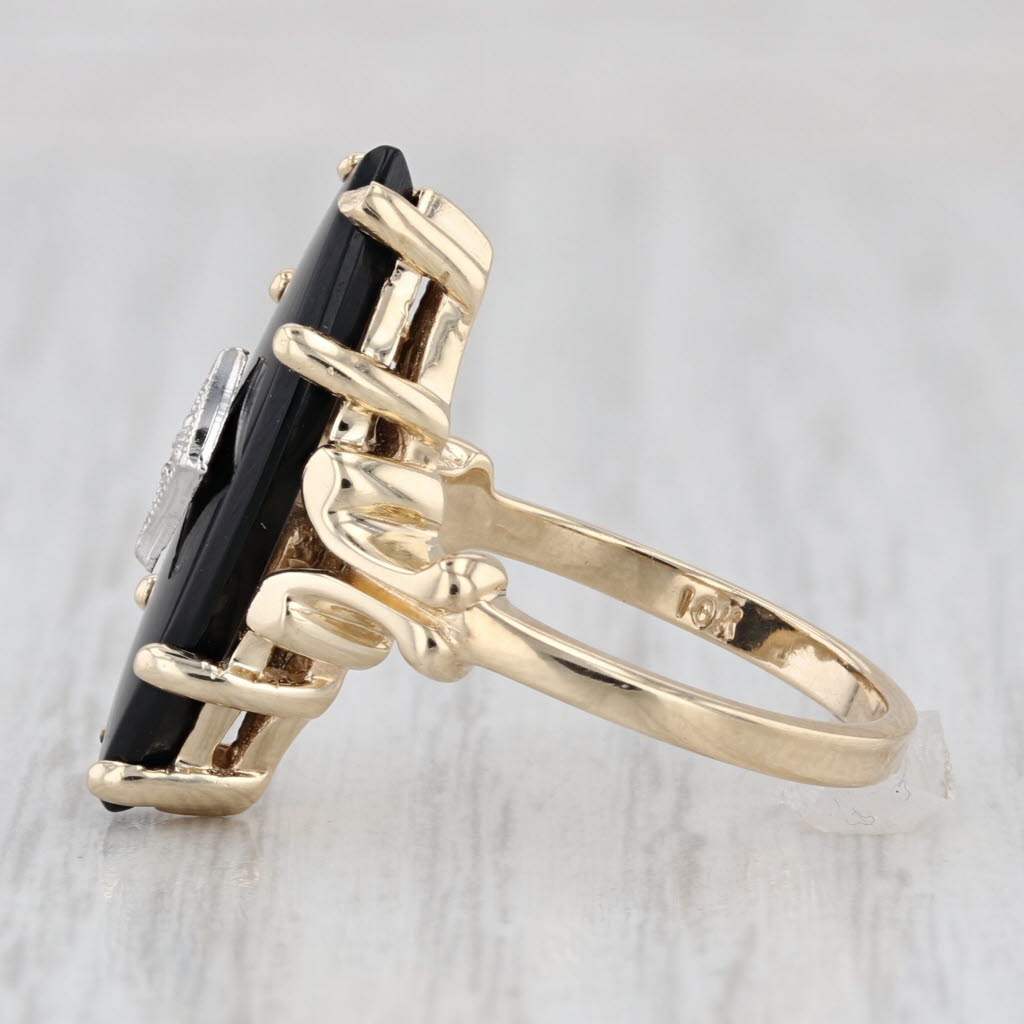 Vintage Marquise Onyx Diamond Ring 10k Yellow Gold Size 5.75