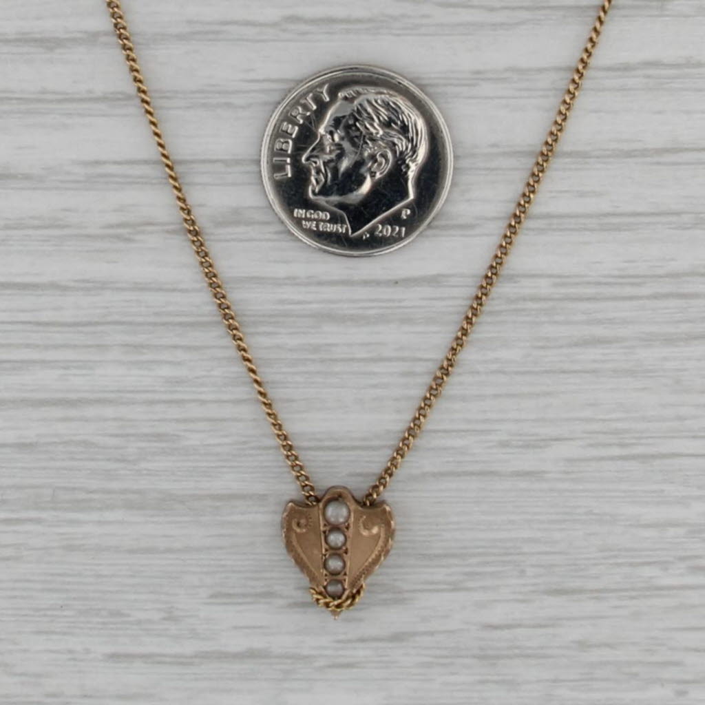 Antique Faux Pearl Slide Charm Gold Filled Curb Chain Necklace 19.75"