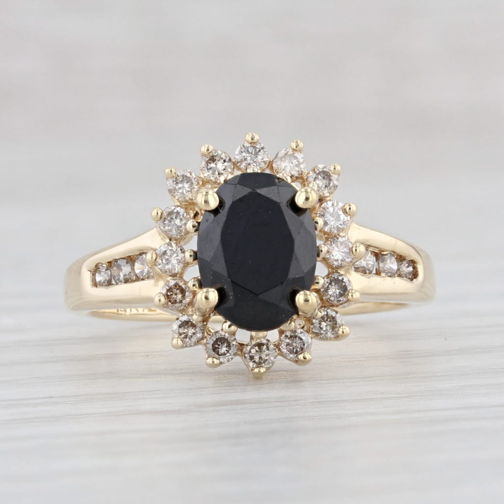 Light Gray Oval Black Stone Halo Ring 14k Yellow Gold Size 5.5 Engagement