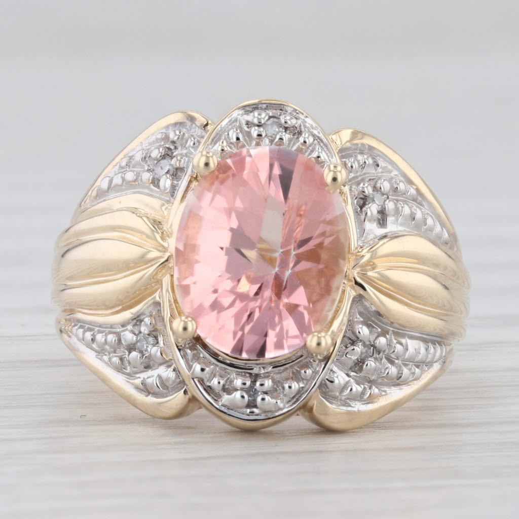 Light Gray 6.02ctw Oval Pink Mystic Topaz Diamond Ring 10k Yellow Gold Size 6