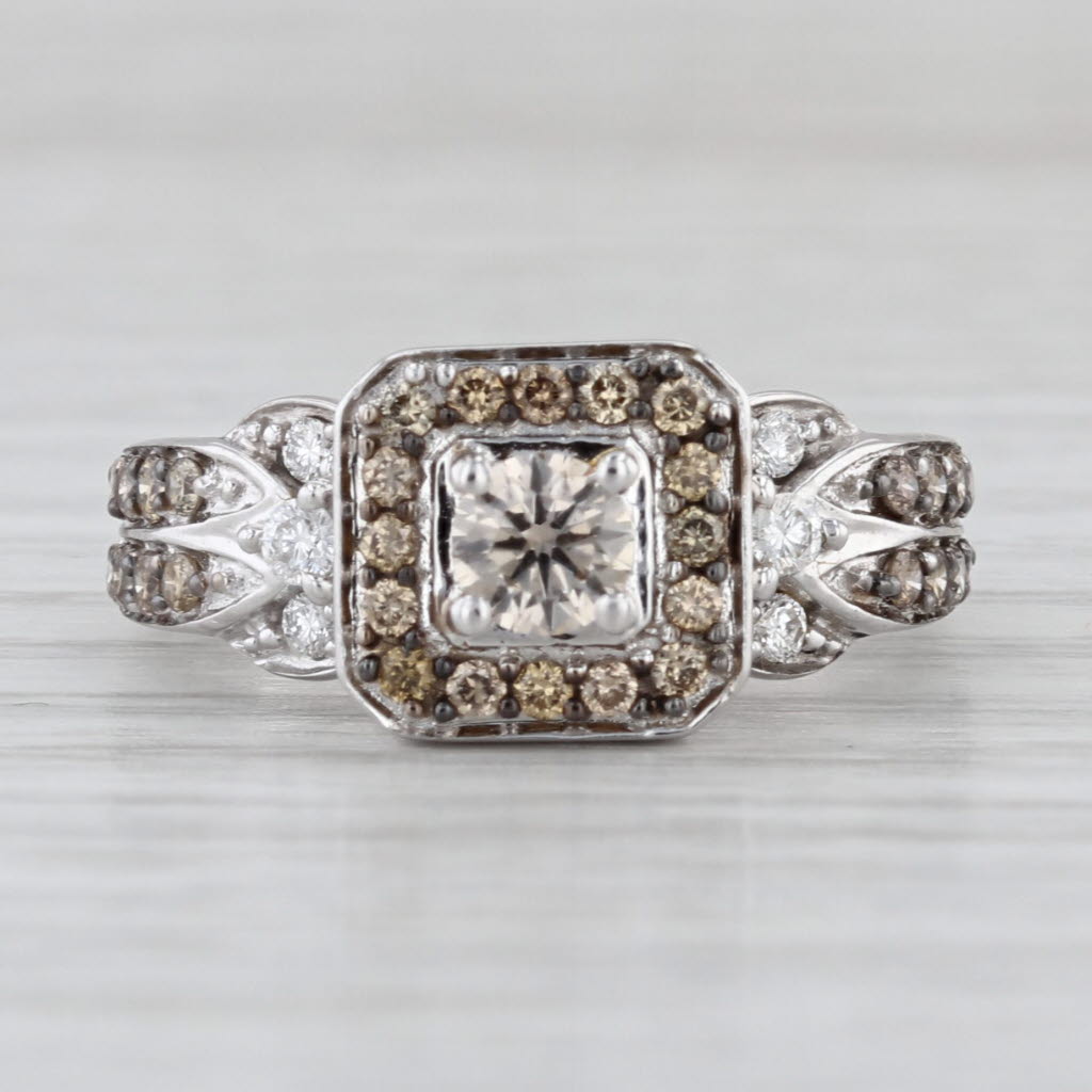 Le Vian Champagne & White Diamond Halo Engagement Ring 14k White Gold Size 7