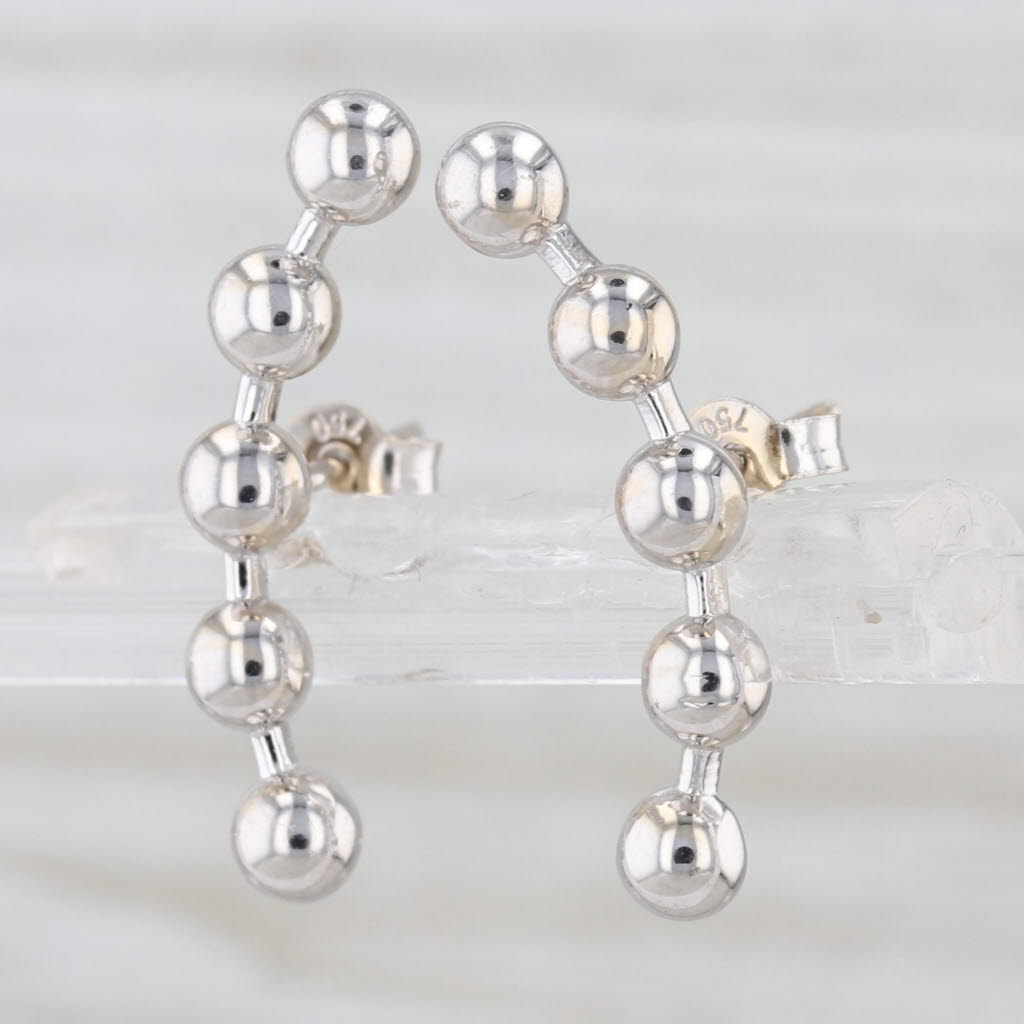 Bead Drop Earrings 18k White Gold Pierced Butterfly Backs