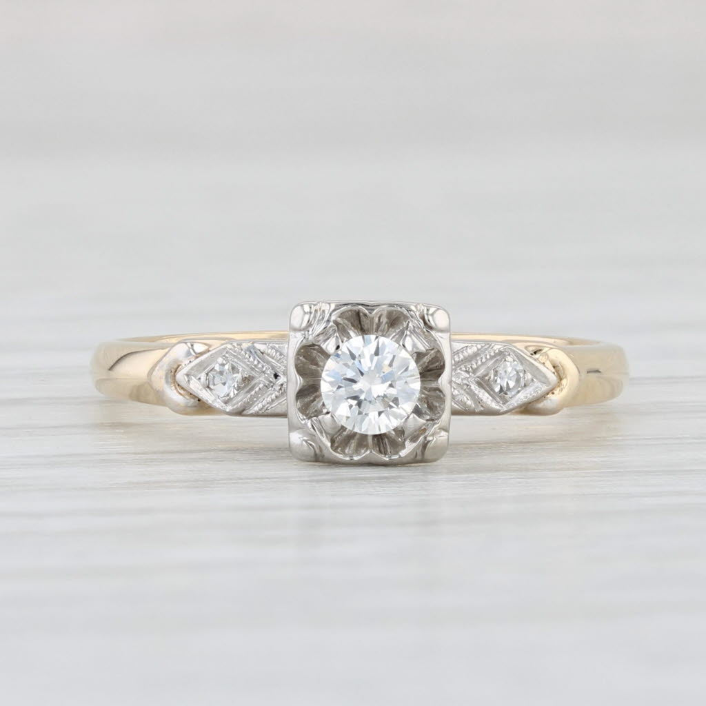 Light Gray Vintage 0.16ctw Round Diamond Engagement Ring 14k Yellow Gold Size 5.25