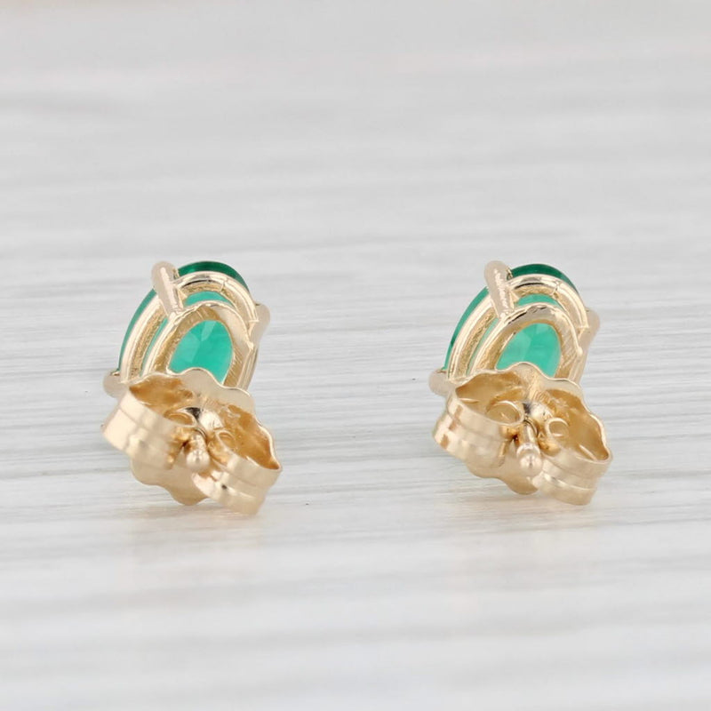 0.94ctw Lab Created Emerald Stud Earrings 14k Yellow Gold Oval Solitaires