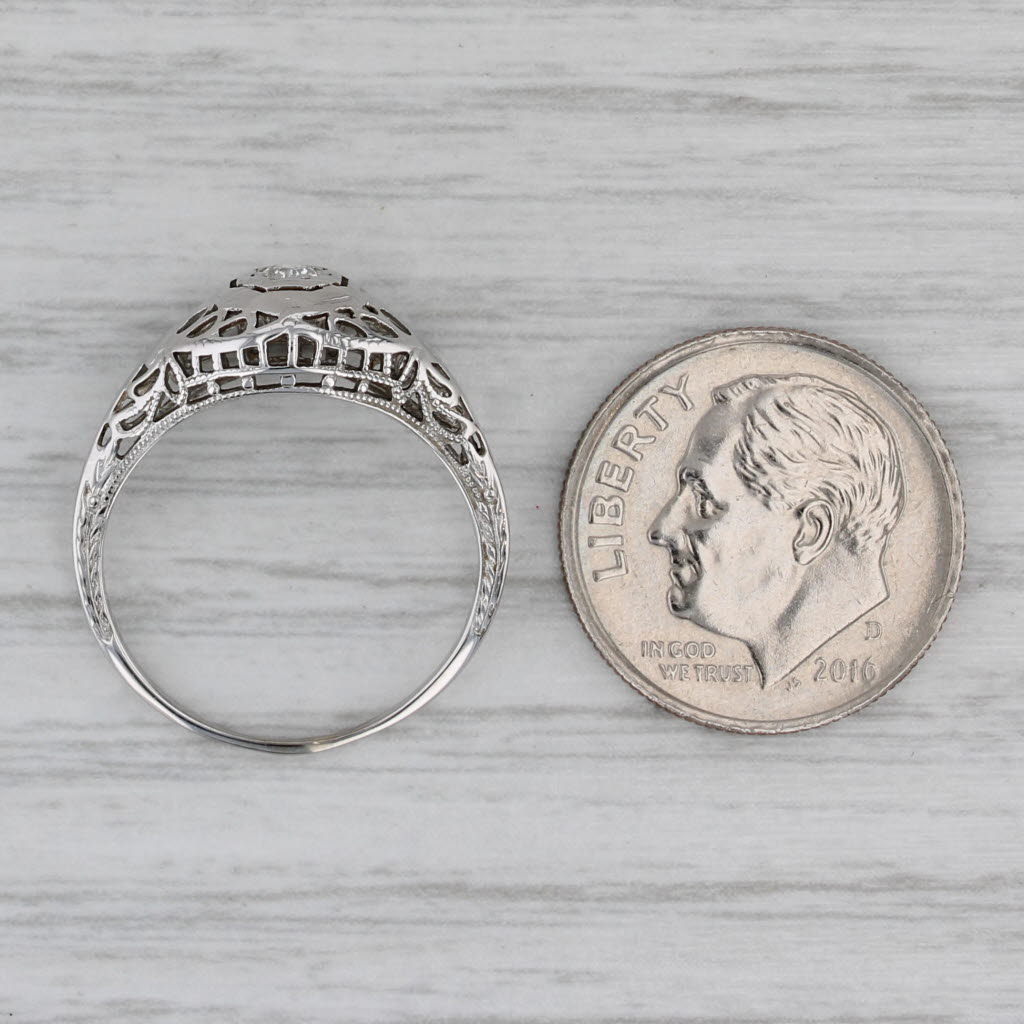 Gray Art Deco Diamond Solitaire Filigree Ring 18k 14k White Gold Size 5.25