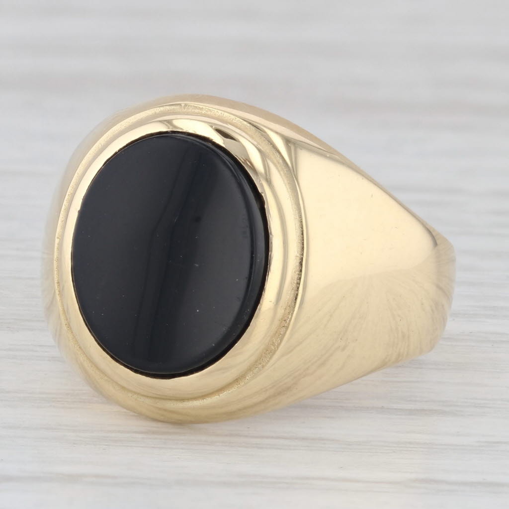 Light Gray Vintage Onyx Signet Ring 18k Yellow Gold Size 10 Men's