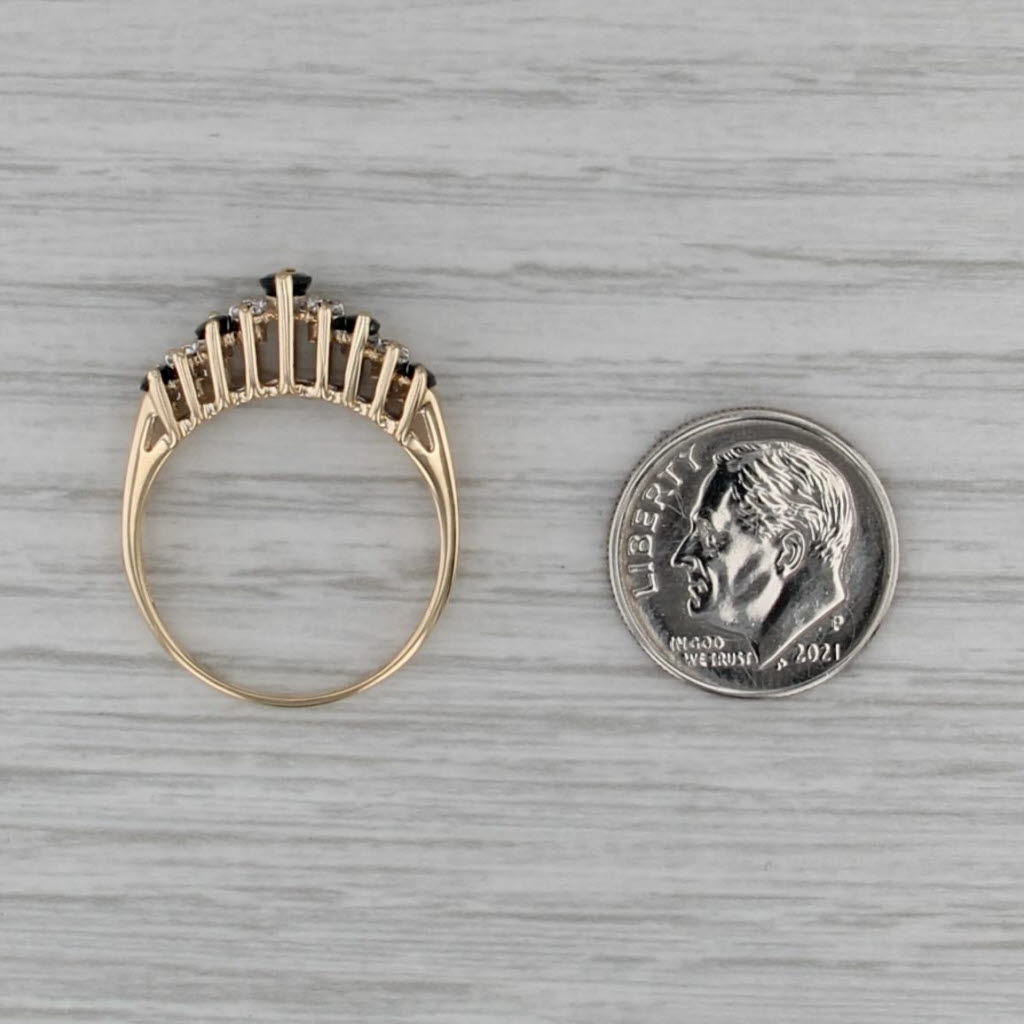 0.90ctw Tiered Blue Sapphire Diamond Rooftop Ring 14k Yellow Gold Size 8.25