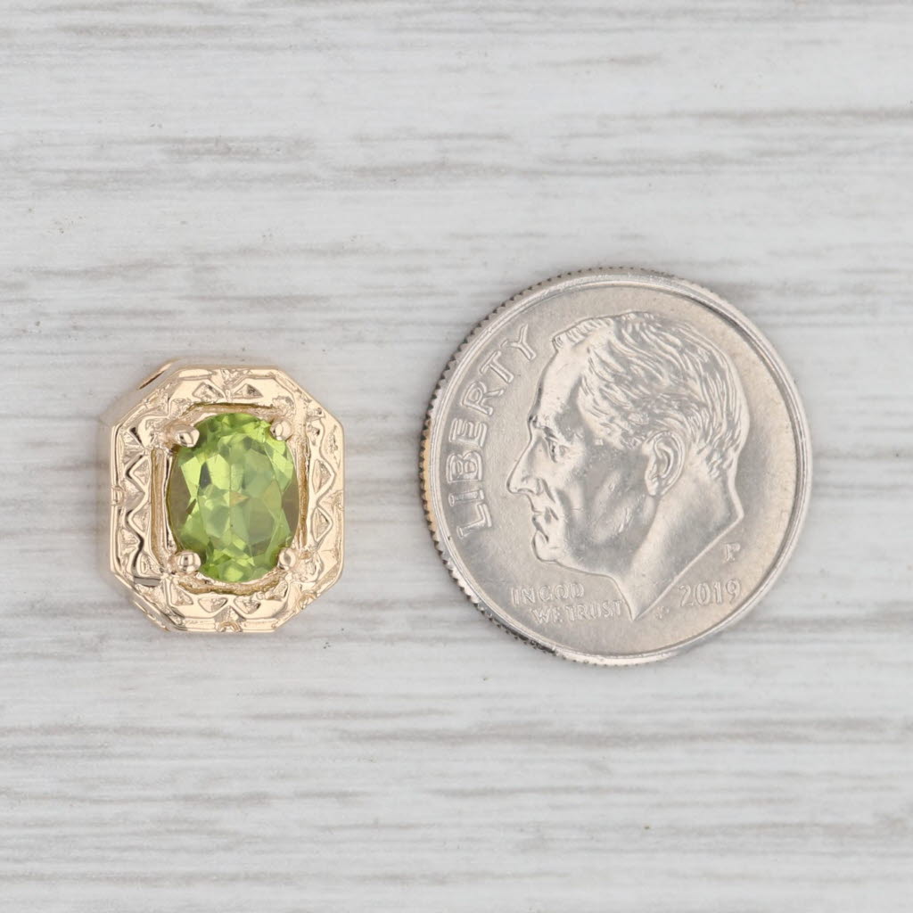 Light Gray 3.60ct Oval Peridot Slide Charm 14k Yellow Gold Vintage Goldman Kobler