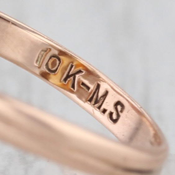 Vintage Brown White Agate Chalcedony Navette Cabochon Ring 10k Rose Gold Size 7