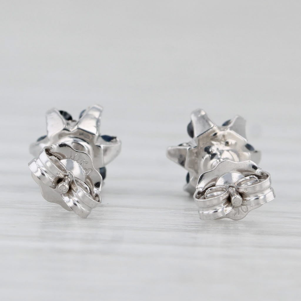 Light Gray 0.26ctw Blue Sapphire Diamond Buttercup Flower Stud Earrings 10k White Gold